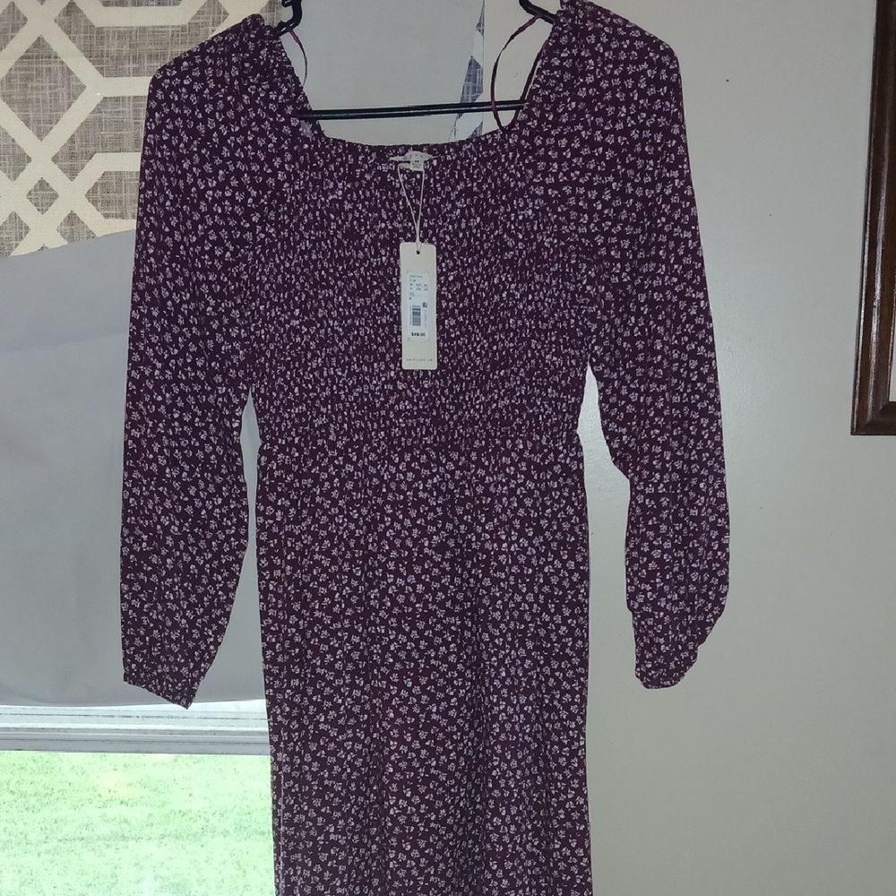 Copper Key Purple Sheath Dress with Bishop Sleeves